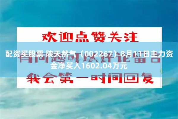 配资买股票 陕天然气（002267）8月11日主力资金净买入1602.04万元