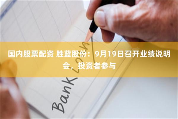 国内股票配资 胜蓝股份：9月19日召开业绩说明会，投资者参与
