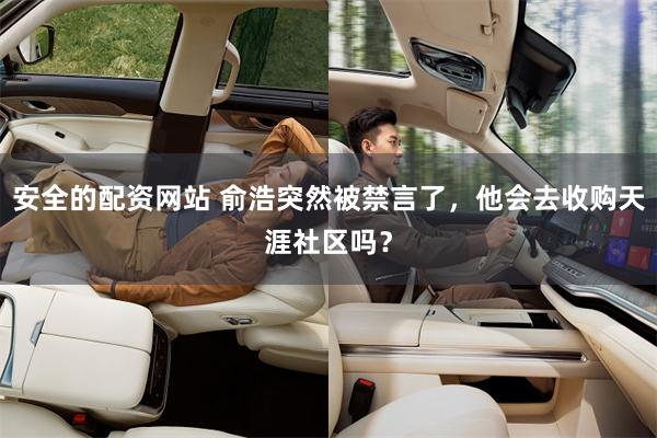 安全的配资网站 俞浩突然被禁言了，他会去收购天涯社区吗？