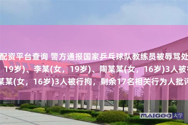 配资平台查询 警方通报国家乒乓球队教练员被辱骂处理结果:杨某某(女,19岁)、李某(女,19岁)、陶某某(女,16岁)3人被行拘,剩余17名相关行为人批评教育